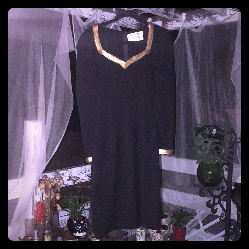 Glam Goth 89s Vintage Sweater Dress W/Gold Detail